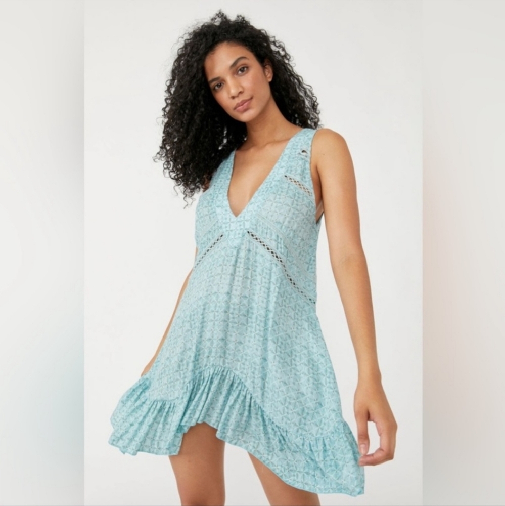 Free People Let It Happen Mini Dress Size Small Light Blue (Tourqois)